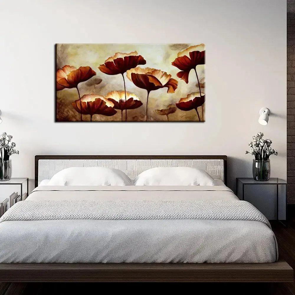 Abstract Brown Flowers Canvas Printed Painting – Floral Wall Art