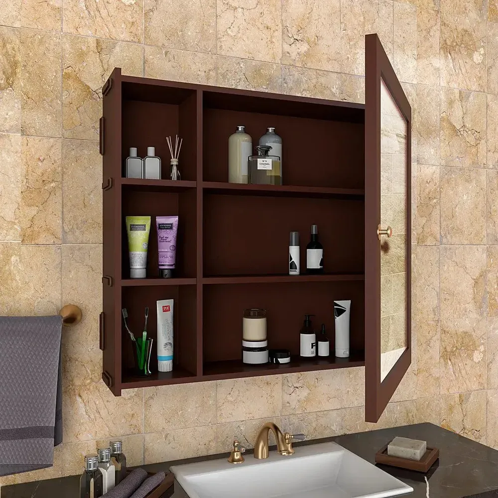 Structured Wooden Bathroom Cabinet With 3 Spacious Shelves – Solid Brown