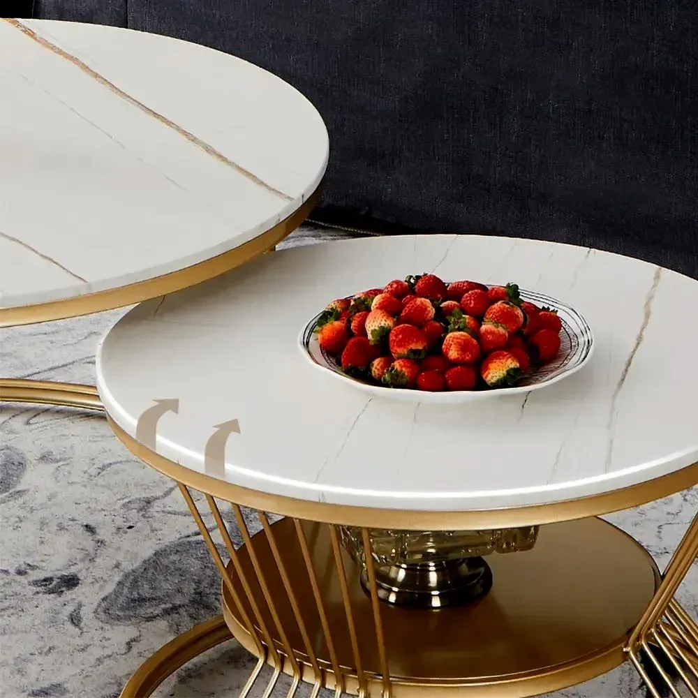 Modern Glam Living: Styling Metallic Nesting Center Tables with a Golden Tapered Coffee Table Single Piece