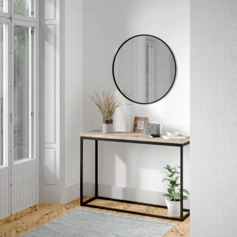 Vibrant Black Bordered Minimalist Round Wall Mirror – Modern Home Décor